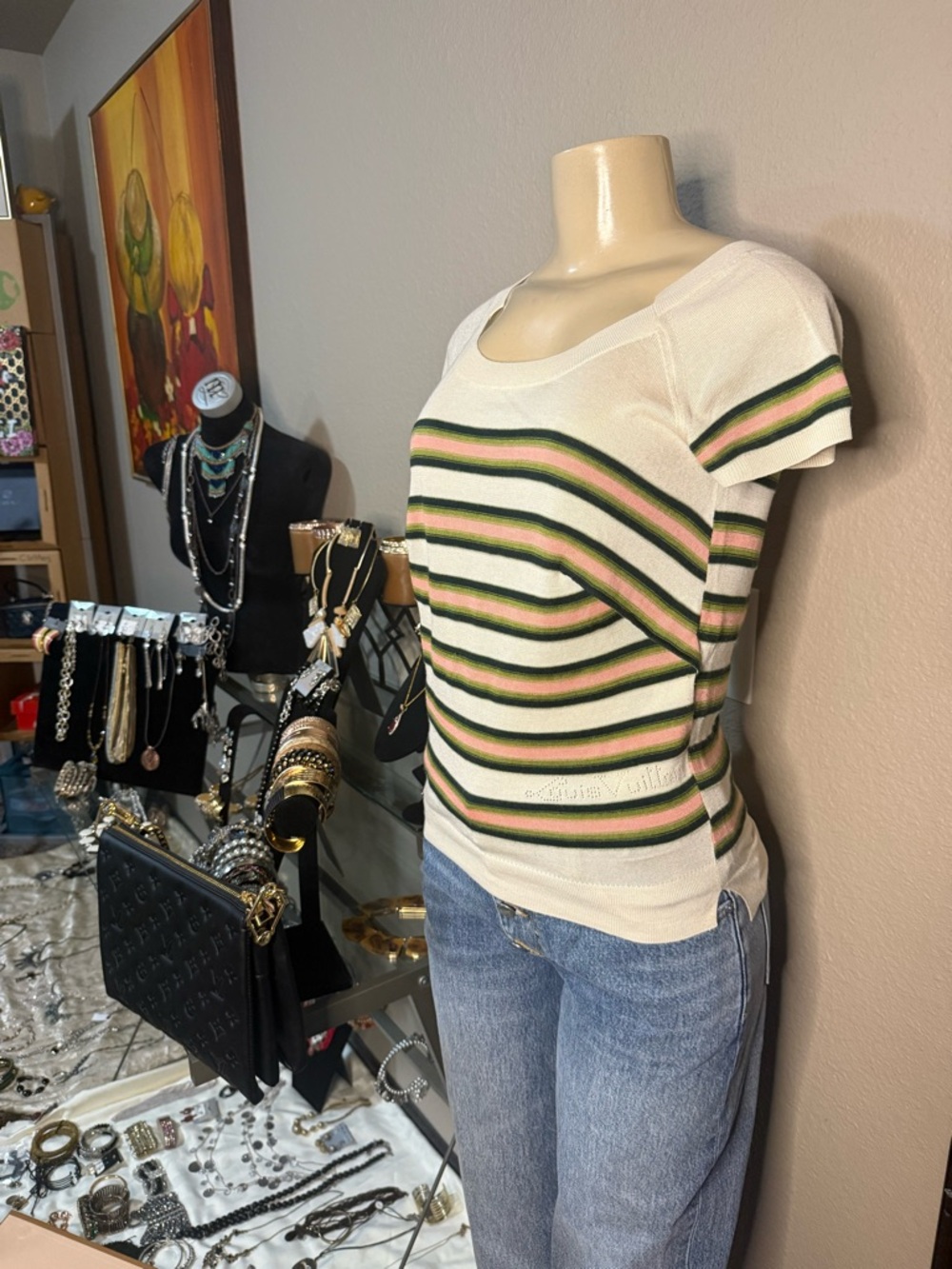 😍Gorgeous Authentic Louis Vuitton Cashmere & Silk Knit Top in Cream & Green